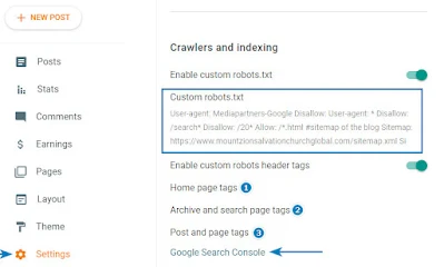 Crawlers and indexing settings For Blogspot