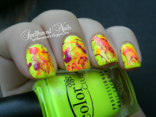 splatter neon nails nailart nail art mani manicure orange yellow purple pink Funky Fingers China Glaze Color Club Spellbound