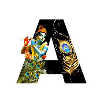 English Alphabets A with Lord Krishna Image