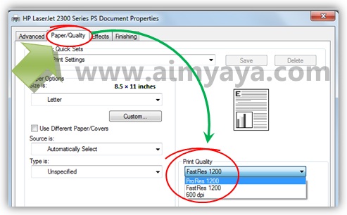  Gambar: Contoh cara mengatur properties / setting printer HP LaserJet 2300 series agar menjadi lebih baik