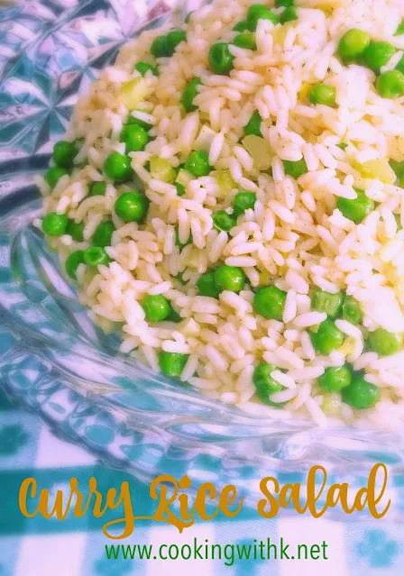 Curry Rice Salad, fluffy white rice, yellow curry powder, and bright English peas are the perfect dish to use up leftover rice.