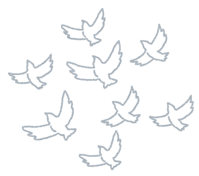 無料イラスト かわいいフリー素材集 飛んでいる白い鳩の群れのイラスト