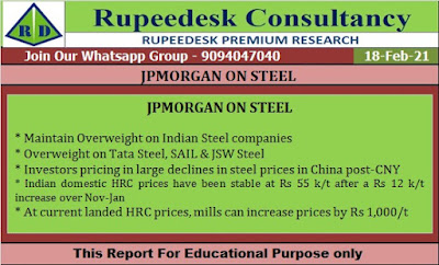 JPMORGAN ON STEEL - Rupeedesk Reports - 18.02.2021