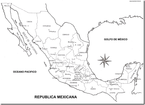 Map of Mexico with names coloring pages