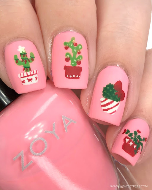 Christmas Cacti Nail Art