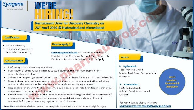 Syngene | Walk-in interview for Discovery Chemistry | 28th April 2019 | Hyderabad & Ahmedabad