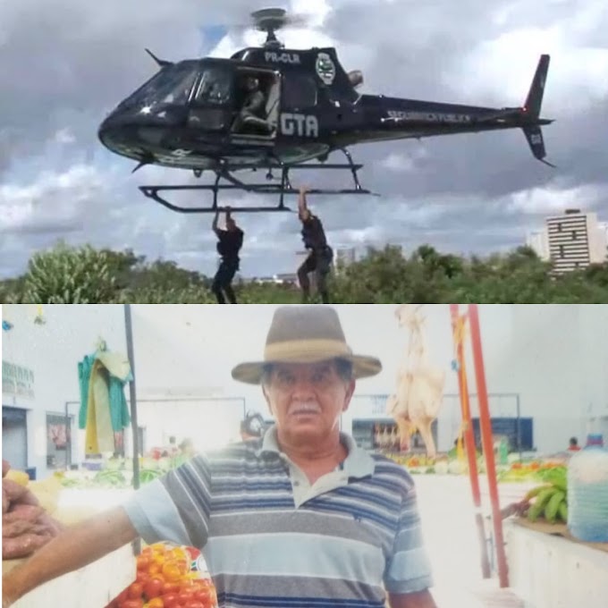 Helicóptero GTA sobrevoa a cidade de Tuntum em busca do açougueiro Assis Brucuta, que está desaparecido.