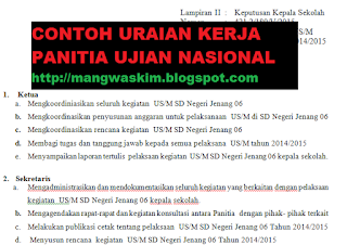 contoh uraian kerja sk panitia ujian nasional