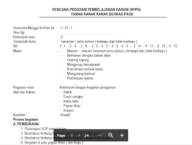 CONTOH RPPH TEMA  TANAMAN USIA 4-5 TAHUN SEMESTER 1 KURIKULUM 2013