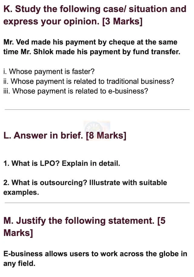 OCM Test No. 5. Class: 12th Standard Maharashtra Chapter 5: Emerging Modes of Business