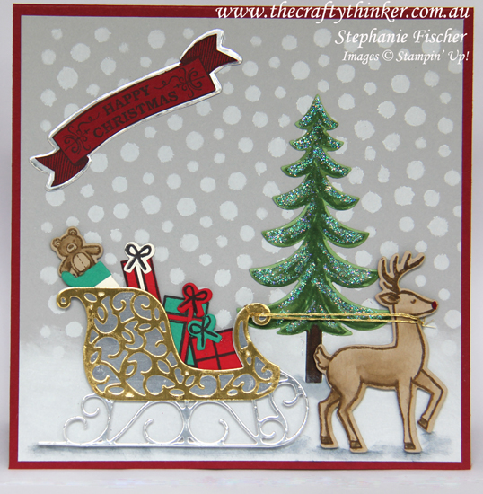 Stampin Up, #thecraftythinker, Xmas Card, Santa's Sleigh, Seasonal Bells, Seasonal Decorative Masks, Stampin Up Australia Demonstrator