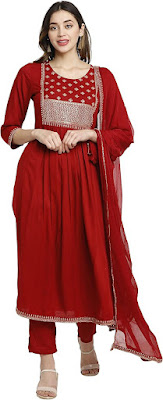 rajnandini kurta set Rayon Embroidered Kurta Set With Dupatta