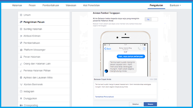 Cara Mengaktifkan Auto Reply Pesan Fanpage Facebook