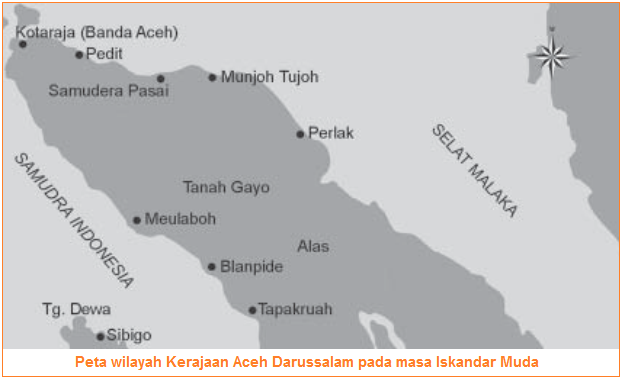 Peta wilayah Kerajaan Aceh Darussalam pada masa Iskandar Muda