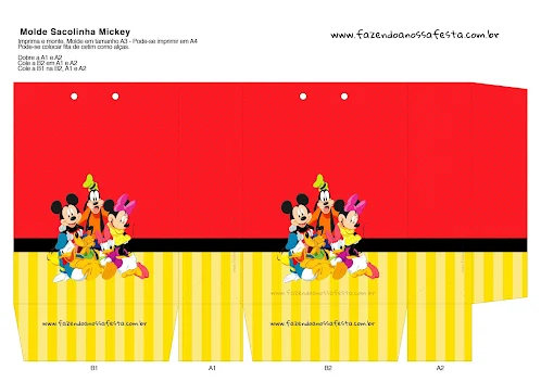 Mickey en Fondo Amarillo con Zigzags y Rojo con Lunares: Cajas para Imprimir Gratis.