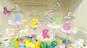Easter decor mini cloches, jelly beans, Easter eggs, spring 
