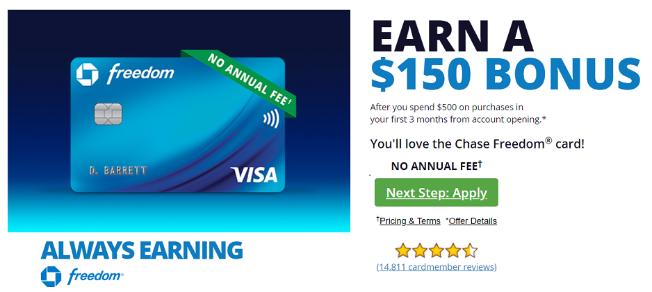 Chase Freedom: $150 Sign Up Bonus + Get up to 5% Cash Back ...