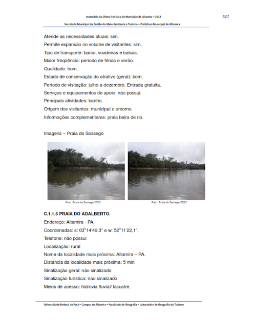 INVENTÁRIO DA OFERTA TURÍSTICA DO MUNICÍPIO DE ALTAMIRA - Pará - Brasil – 2012 – Parte III