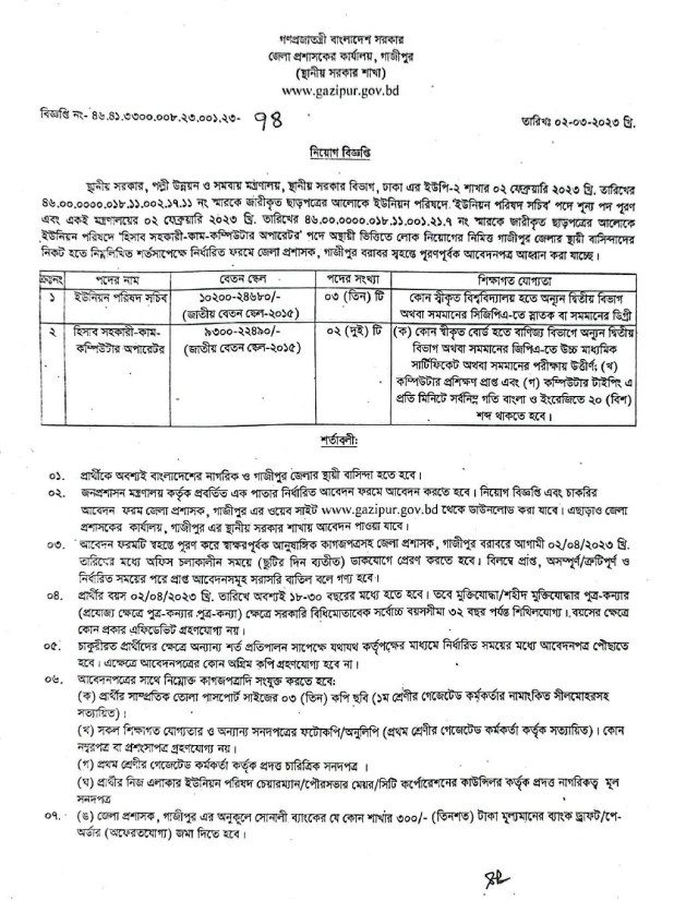 Union Parishad Job Circular 2023