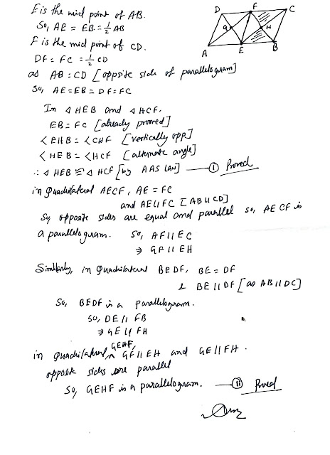 Class 9 | Midpoint Theorem |  In parallelogram ABCD, E and F are mid point of the sides AB and CD respectively.The line segment AF and BF meet the line segment ED and EC at point G and H respectively prove that : (i) Triangle HEB and FHC are congruent  (ii) GEHF is a parallelogram.