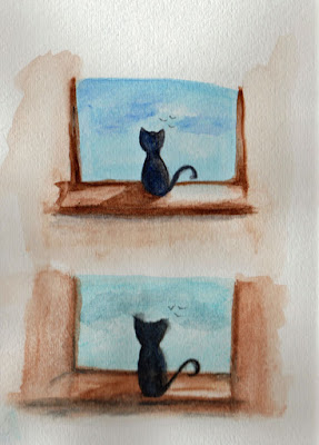 images of cats painted in watercolors and wc pencils