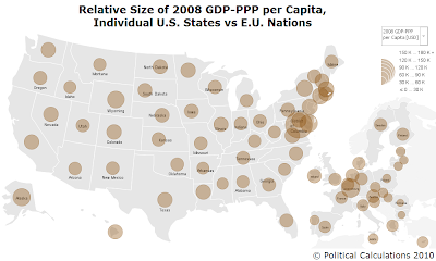 2008 E.U. nations vs U.S. states GDP-PPP per capita