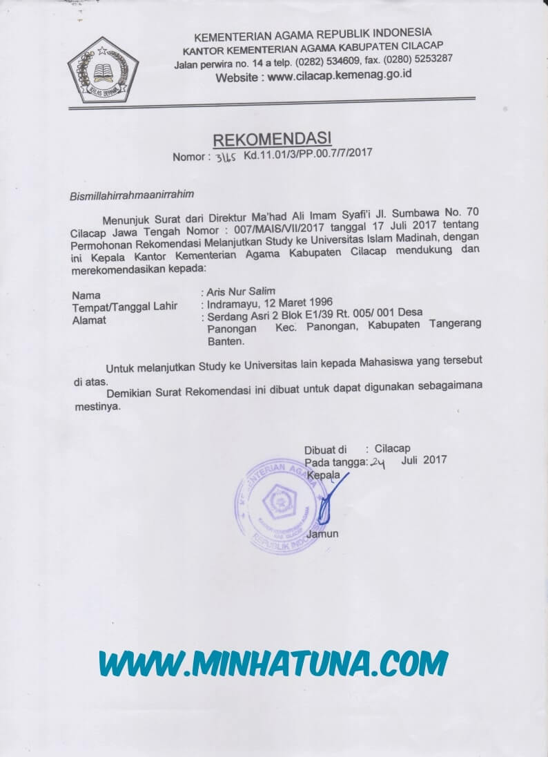 Contoh Surat Rekomendasi Nu Contoh Surat Rekomendasi