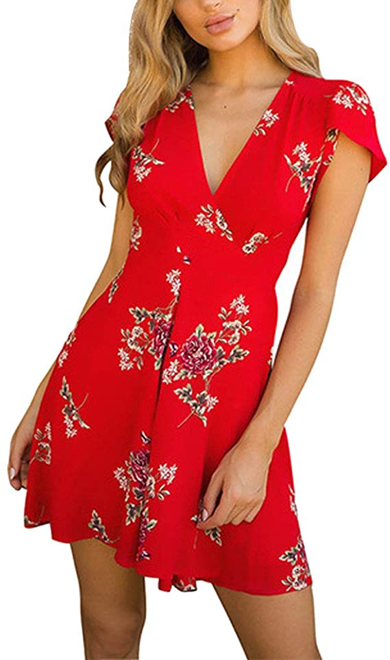 vestidos cortos rojos de flores  2021 | modelos de vestidos casuales a la moda juveniles
