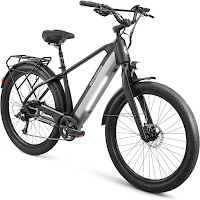 Schwinn Coston DX Electric Hybrid Bike E-Bike,  image, up to 45 miles distance per charge, up to 20 MPH, 5 levels of pedal assist, choice of frame sizes and frame styles, step-over or step-through frame