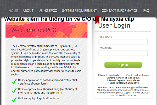 Tra cứu mẫu con dấu và chữ ký điện tử của CO Form D Malaysia