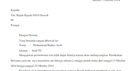 Contoh Surat Izin Cuti Menikah untuk Karyawan