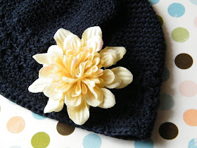 navy blue crochet girl toddler child flower beanie