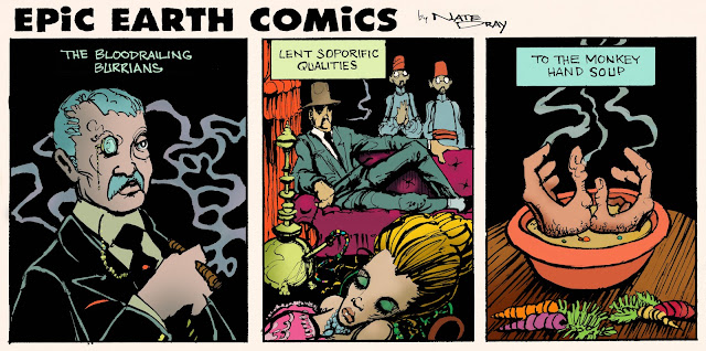 epic earth comics history-themed comic strip with robber barons cannibalsim and opium den by Nate Dray