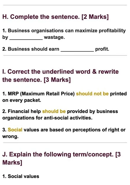 OCM Test No. 6. Class: 12th Standard Maharashtra Chapter 6: Social Responsibilities of Business