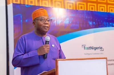 Mr. Hakeem Fahm, Honourable Commissioner of Science and Technology, Lagos State, speaking at TestNigeria Conference 1.0