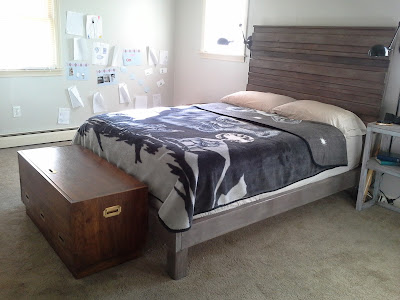 Master bedroom campaign chest rustic headboad bedframe