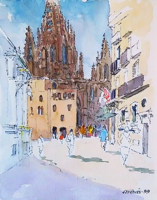 Acuarela de Joaquim Francés i Martínez - La Catedral de Barcelona - 1999