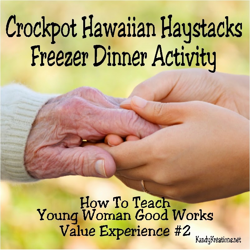 Teach your youth to do good works by helping them to make family dinner with this yummy crockpot Hawaiian Haystacks freezer dinner. Turn it into a fun Family Home Evening activity or LDS Youth activity with these easy lesson ideas.