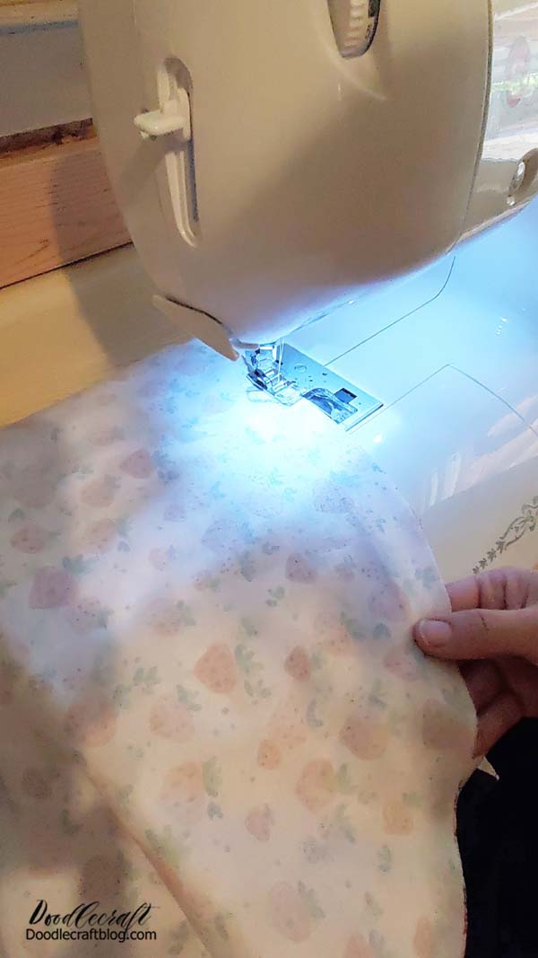 Step 3: Sew!  Now sew the edge of the fabric together, leaving a 2 inch hole to flip it right side out.