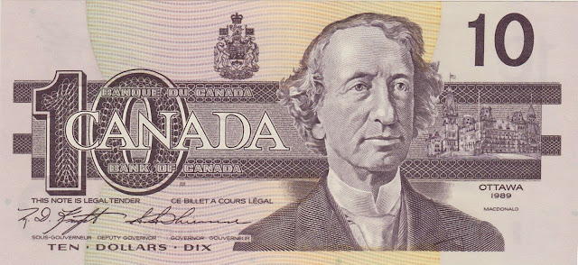 Canadian Banknotes 10 Dollars banknote 1989 Sir John Alexander Macdonald, first Prime Minister of Canada