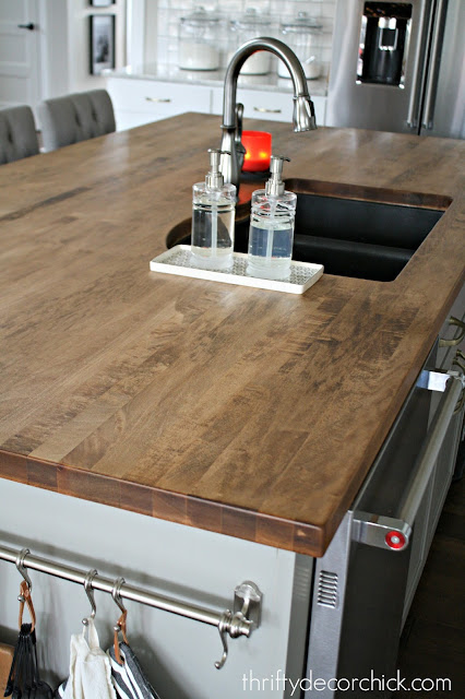 Wood island countertop with sink