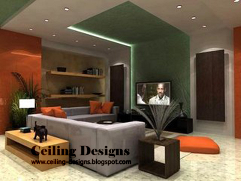 Living Room on Green False Ceiling Designs For Living Room   Made From Gypsum With