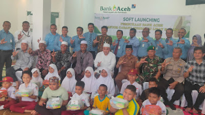 Doa Abuya dan Santunan Anak Yatim Menghiasi Soft Lounching Capem Bank Aceh di Kecamatan Simpang Kanan
