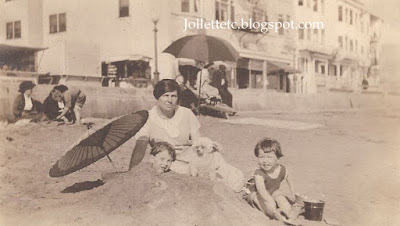 Sheehan woman with John Jr and Bob about 1921 beach in New York https://jollettetc.blogspot.com
