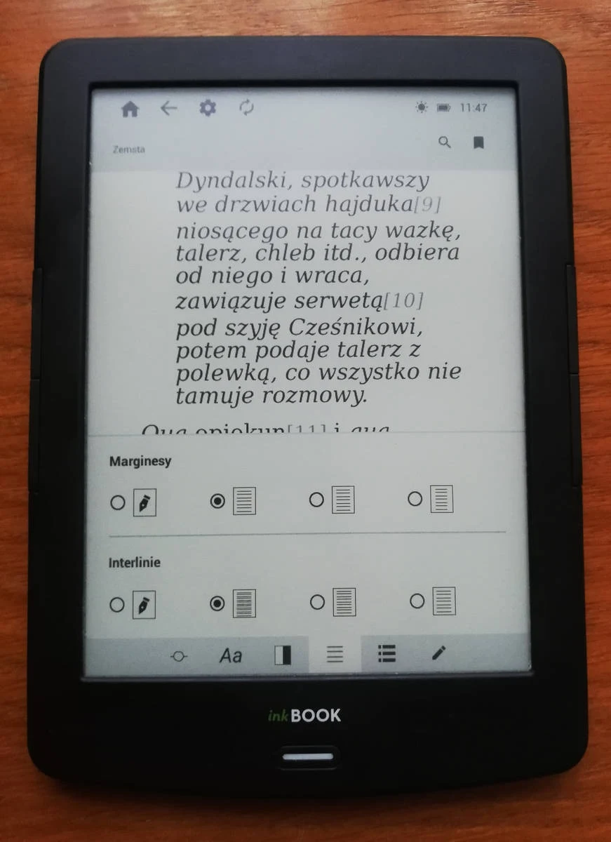 InkBOOK LUMOS – ustawienia układu tekstu w aplikacji inkReader