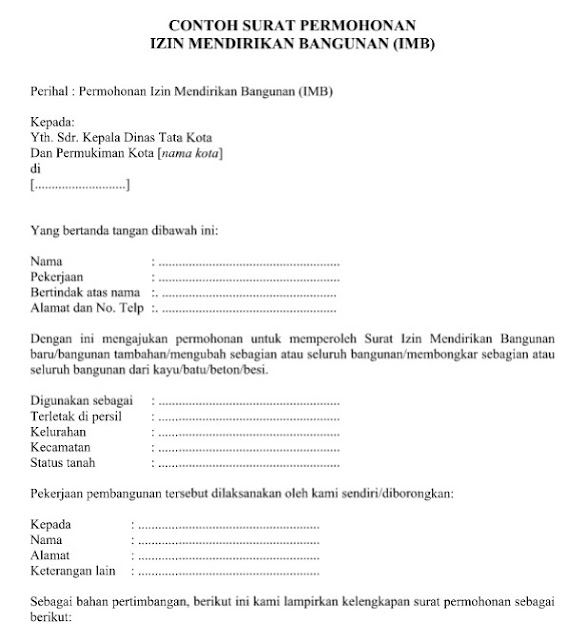 Contoh Surat Permohonan Izin Mendirikan Bangunan (IMB 