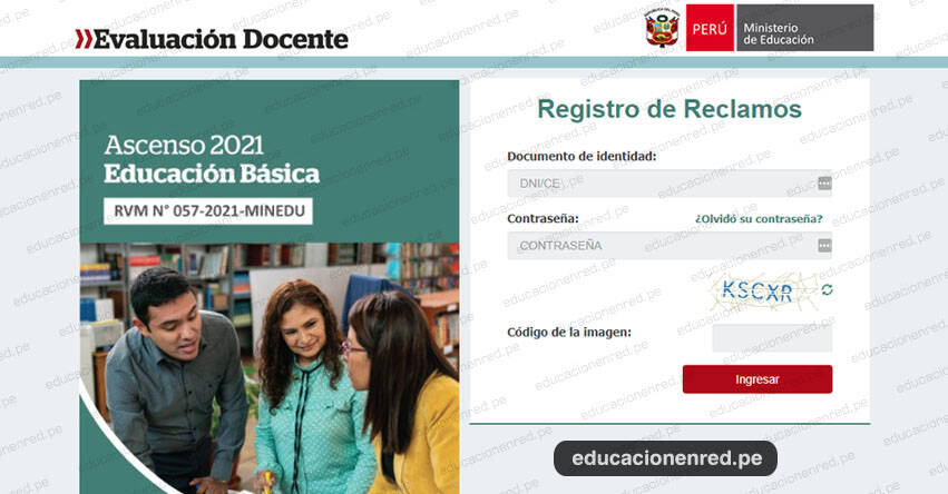 MINEDU: Aplicativo Oficial Registro de Reclamos sobre el puntaje obtenido en el Examen de de Ascenso 2021 - Educación Básica - www.minedu.gob.pe