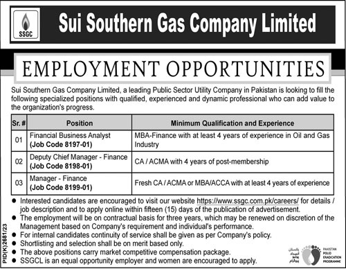 Sui Southern Gas Company SSGCL Advertisement Job 2023