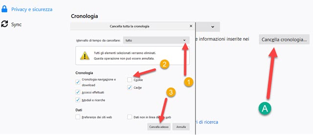 cancellare la cronologia di firefox