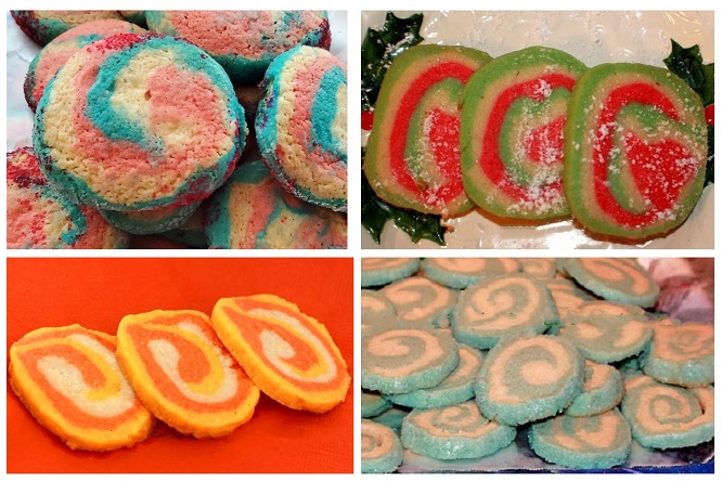 slice and bake cookie collage of colorful themed holiday slice and bake cookies